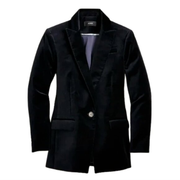 NWT JCrew Willa Velvet Blazer Jacket Womens 00 P Black Petite One Button Coat - Picture 1 of 12